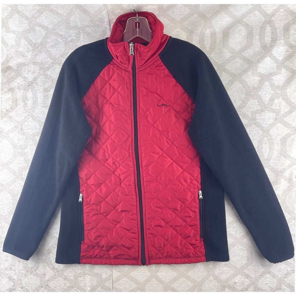 Lauren Active Ralph Lauren Womens Red Quilted Hybrid Fleece Full‎ Zip Jacket M